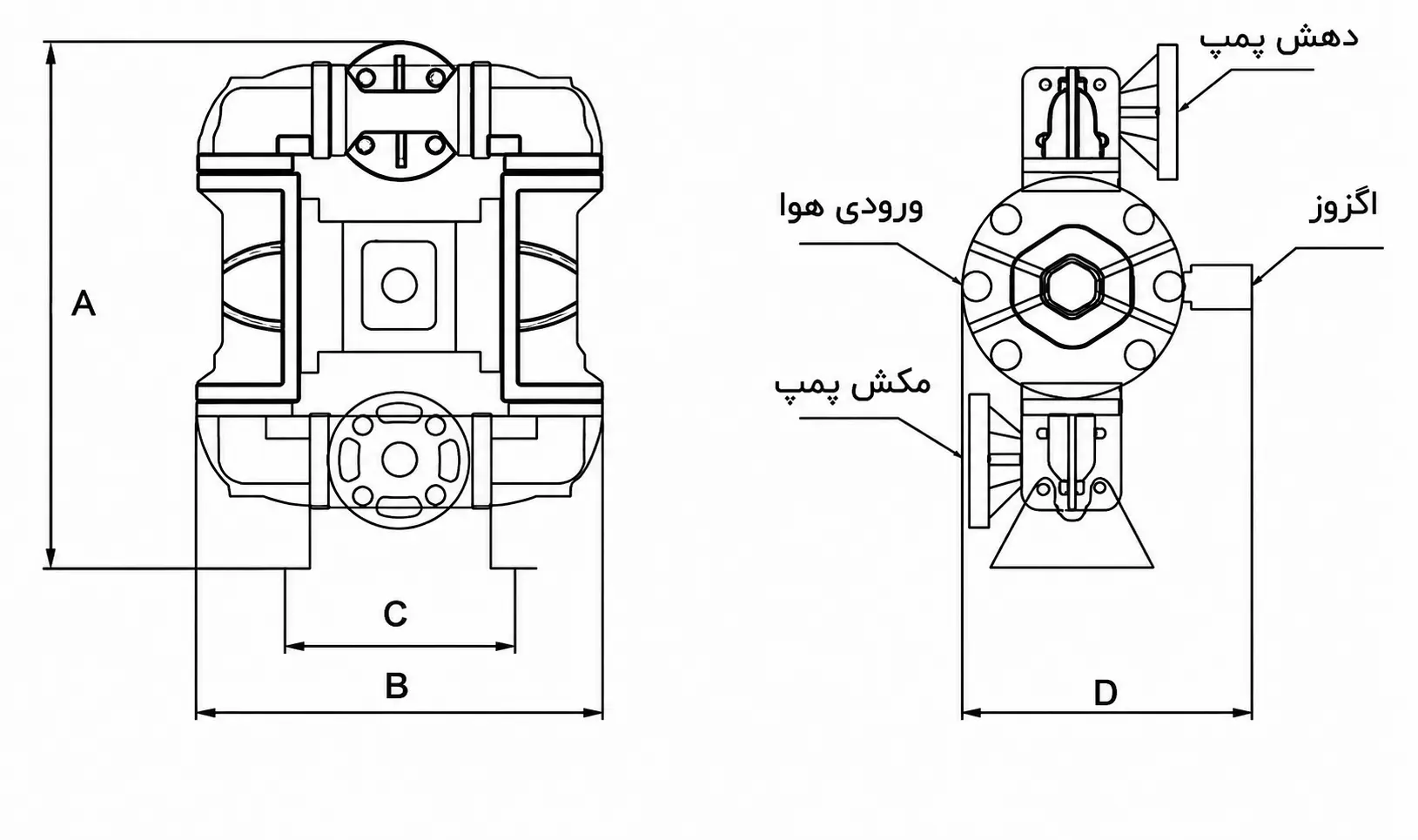 ابعاد پمپ دیافراگمی پمکار ۳/۴ اینچ PK 05
