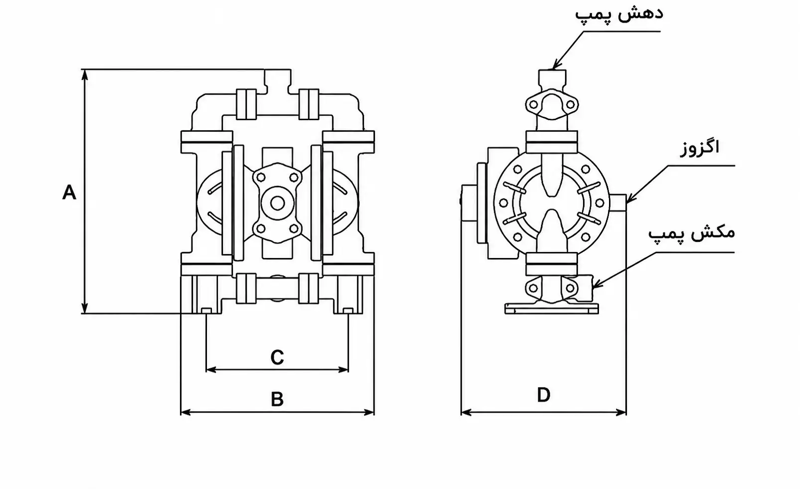 ابعاد پمپ دیافراگمی پمکار PK 01